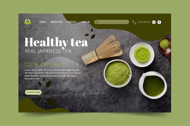 Free Vector matcha tea landing page template