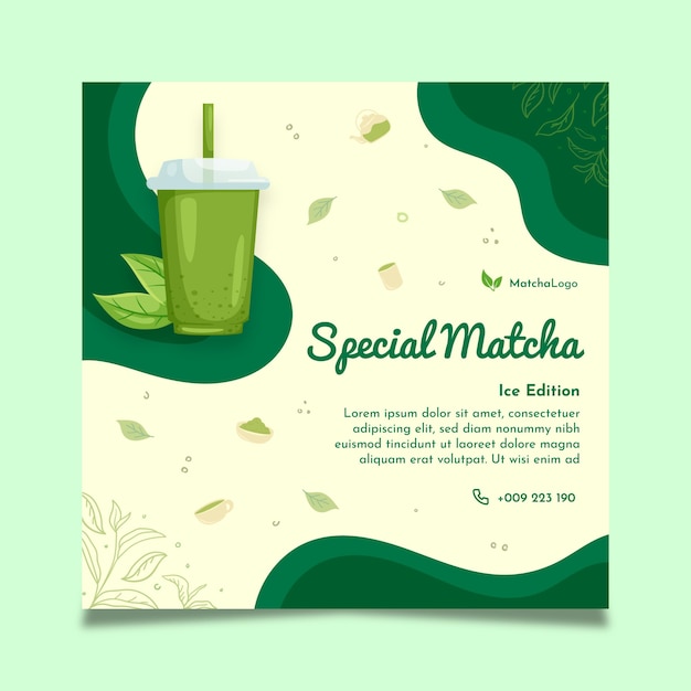 Free Vector matcha tea square flyer template