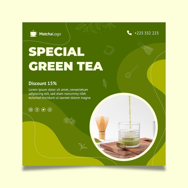 Free Vector matcha tea square flyer template