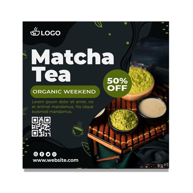 Matcha tea square flyer template