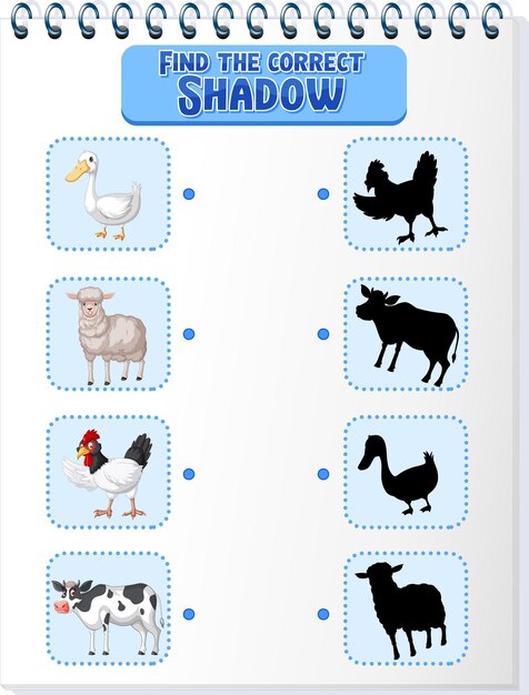 Matching Farm animal shadow worksheet