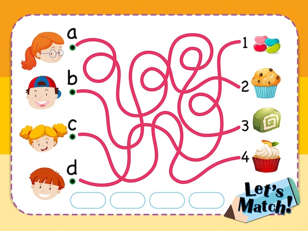 Free Vector matching game template with kids and desserts