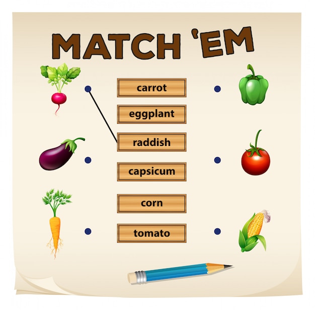 Matching game with fresh vegetables