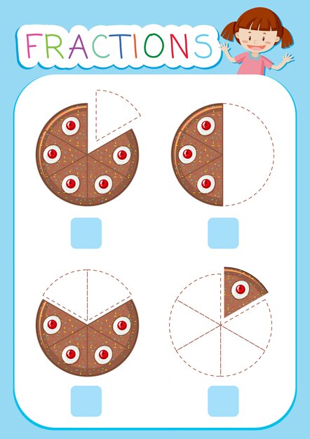 Math fractions worksheet cake theme