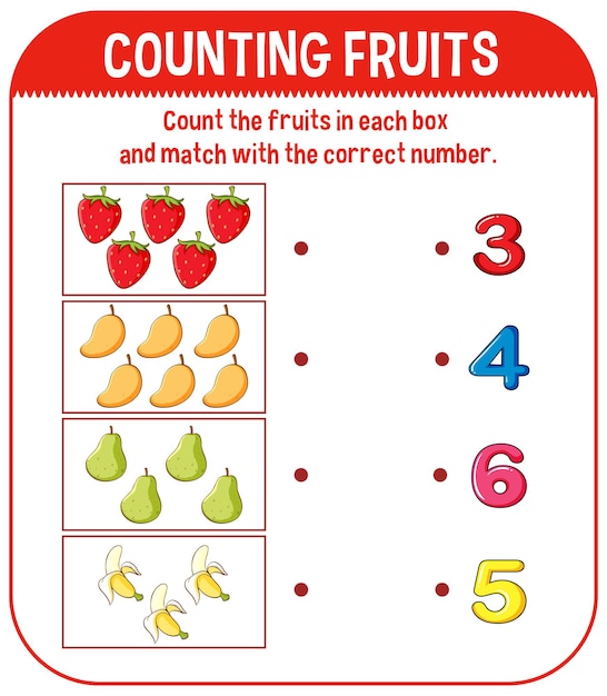 Free Vector math game template with counting fruits