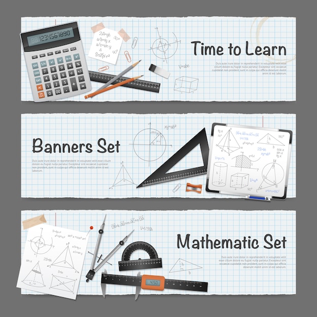 Free Vector mathematic science banners set