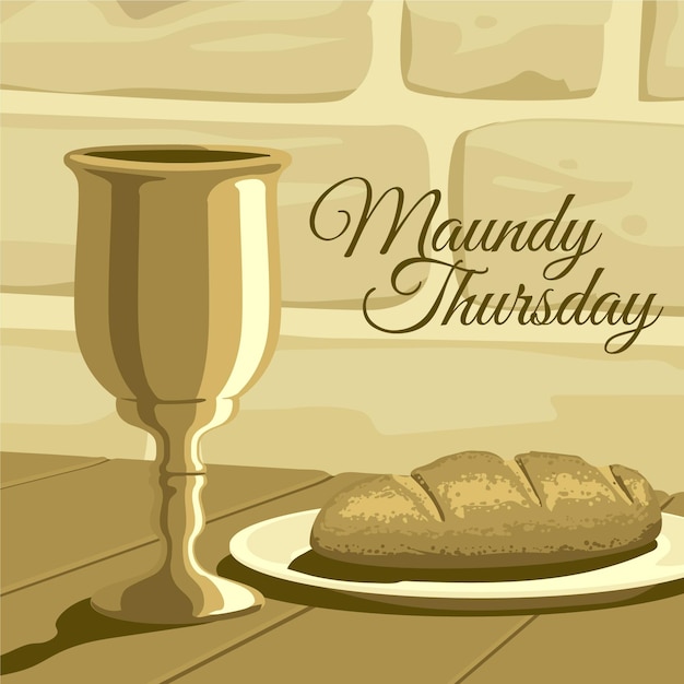 Free Vector maundy thursday illustration with wine and bread