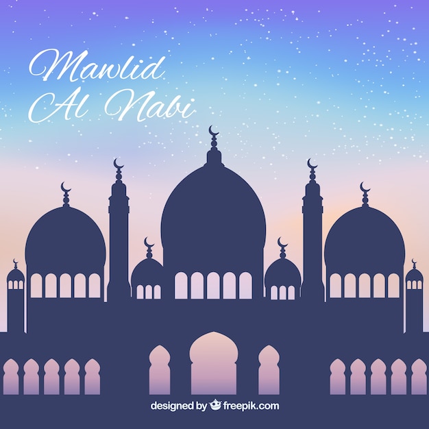 Mawlid background of mosque silhouette