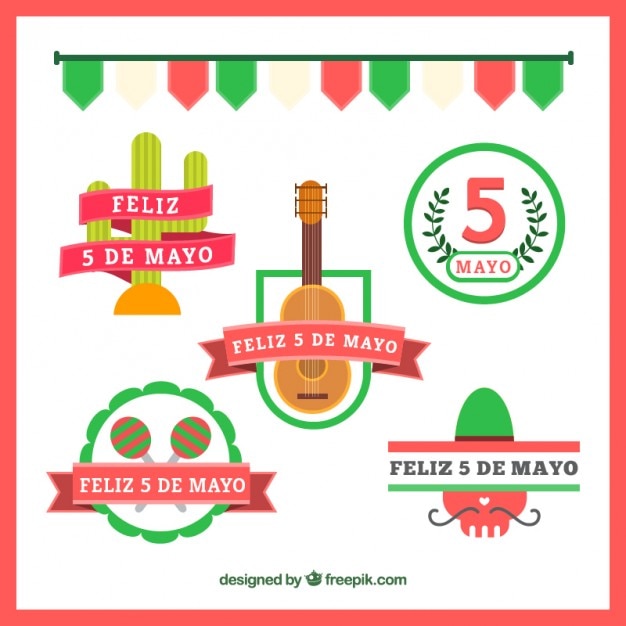 Free Vector may five festive mexican badges