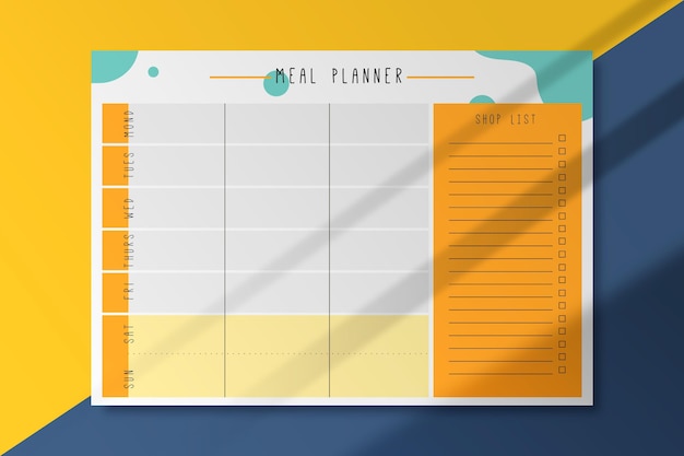 Free vector meal planner card template