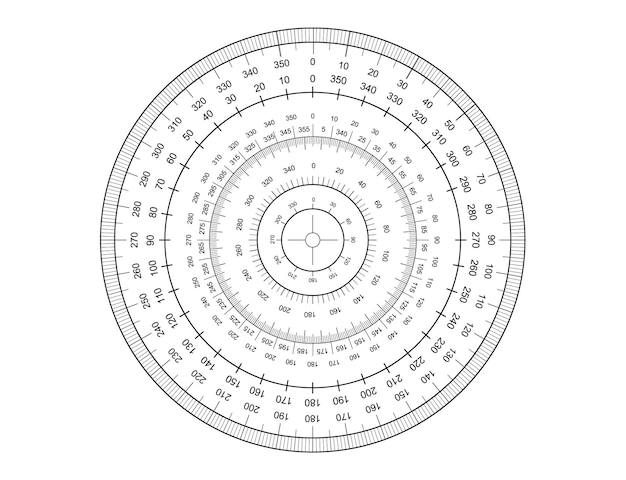 Measuring circle templates isolated in white background degrees 360 scale circle with lines Round meter vector