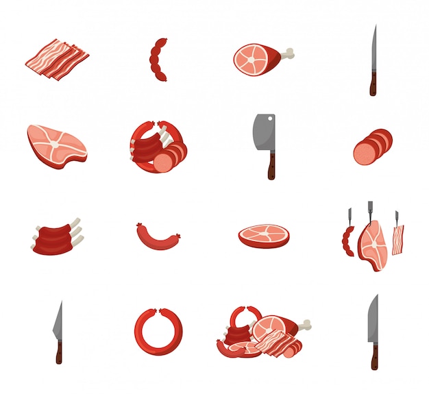 Free Vector meat and grill icon set 