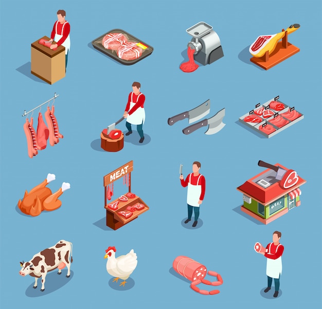 Free Vector meat market icon set