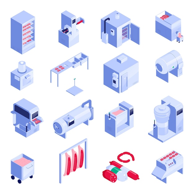 Free Vector meat processing isometric set