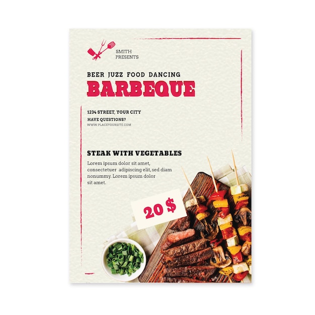 Free Vector meat on skewers bbq vertical flyer