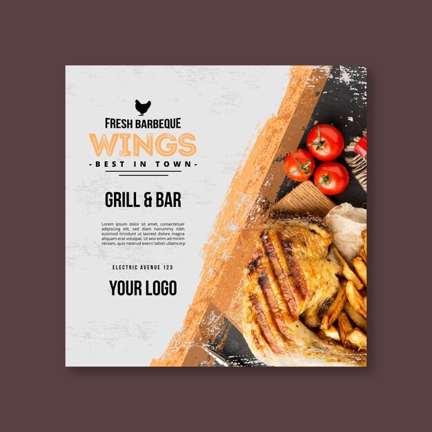 Meat and veggies bbq square flyer template