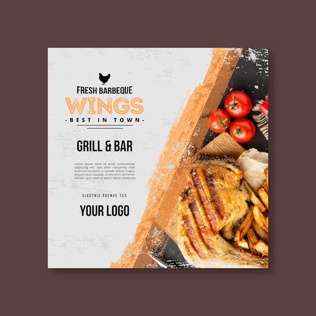 Meat and veggies bbq square flyer template