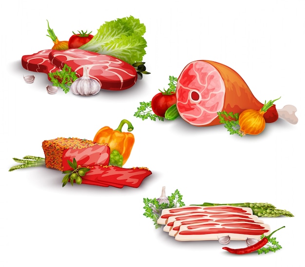 Free Vector meat with vegetables set