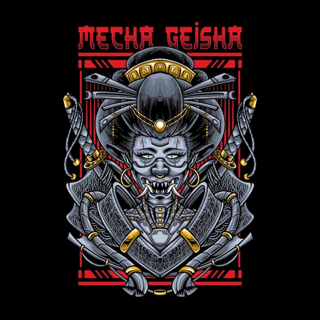 Free vector mecha geisha tshirt design illustration