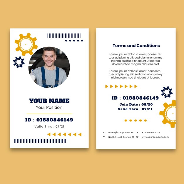 Mechanic id card template with photo