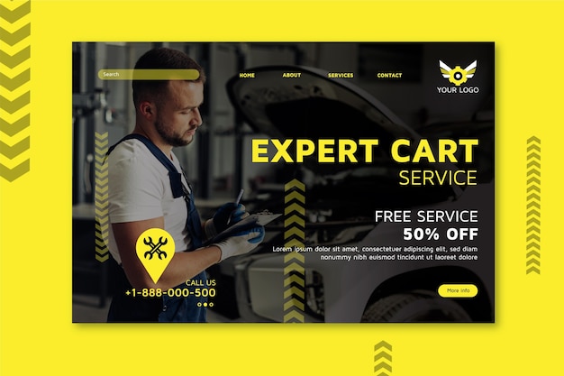 Mechanic landing page template with photo