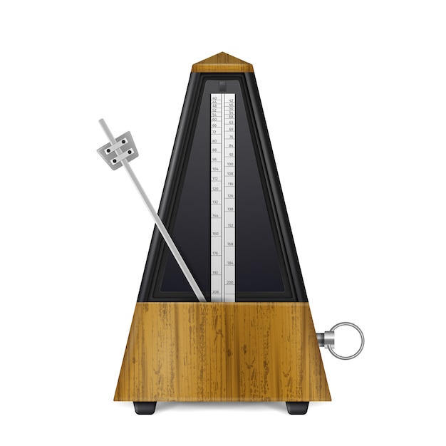 Mechanical wooden swinging metronome in retro style isolated on white  realistic