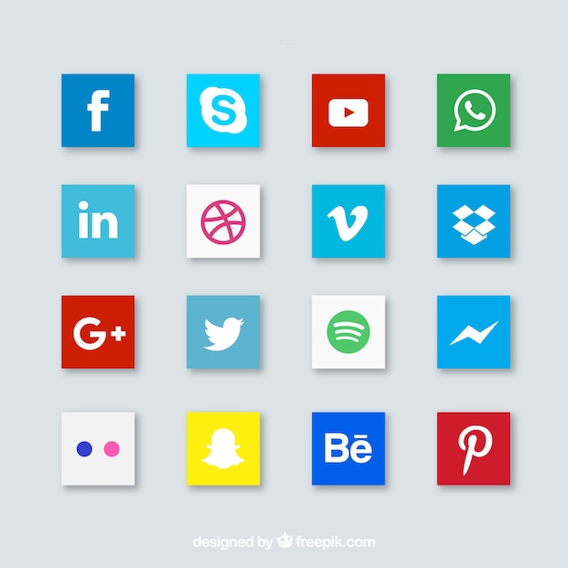 Media icon pack. Flat and squared.