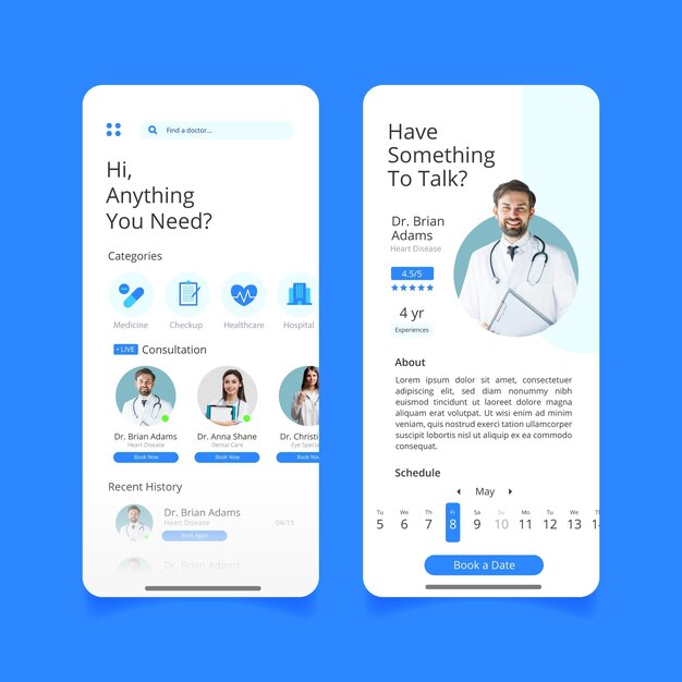 Medical booking app interface concept