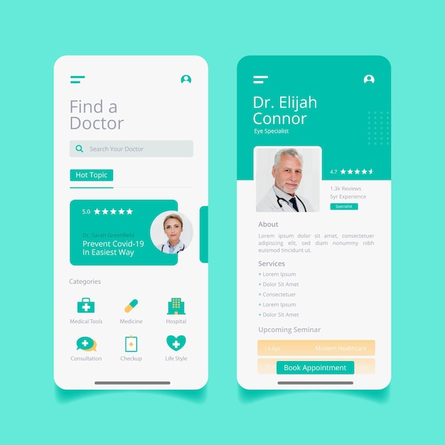 Medical booking app interface