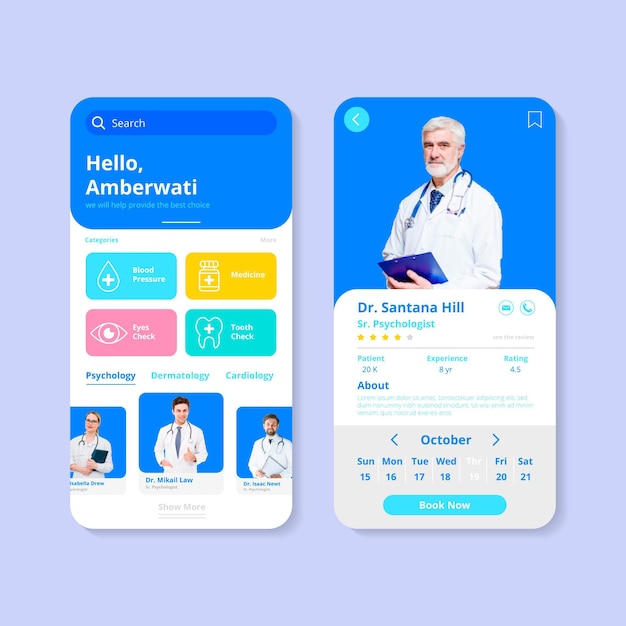 Medical booking app template with photo