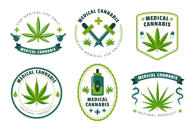 Free Vector medical cannabis badges collection