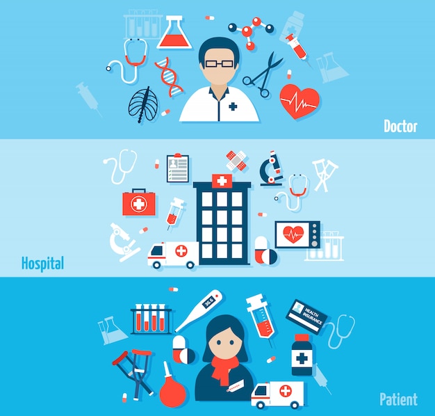 Free Vector medical flat banners set with avatar and elements composition