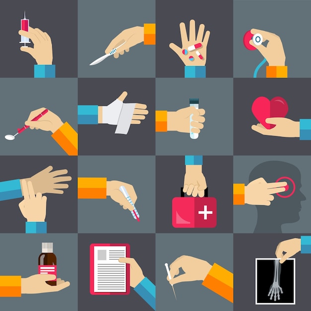 Free Vector medical hands flat icons set