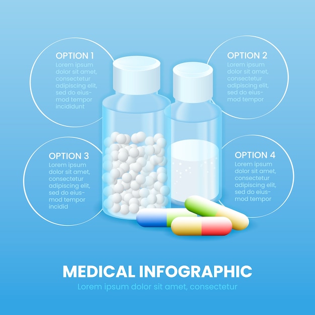 Medical infographic template and pills