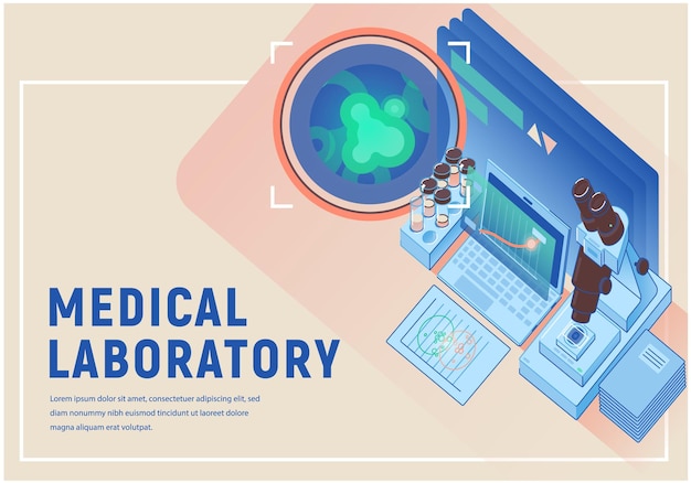 Free Vector medical laboratory banner microscopes laptop test tubes and different objects in the medical laboratory concept