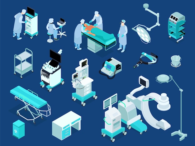 Medical operating room equipment isometric set