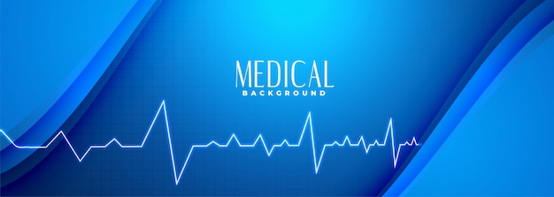 Free vector medical science blue banner with heartbeat line