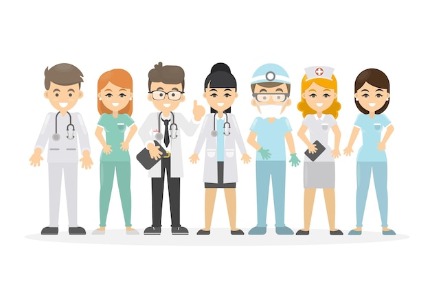 Free vector medical staff set doctor and nurse surgeon and pharmacist