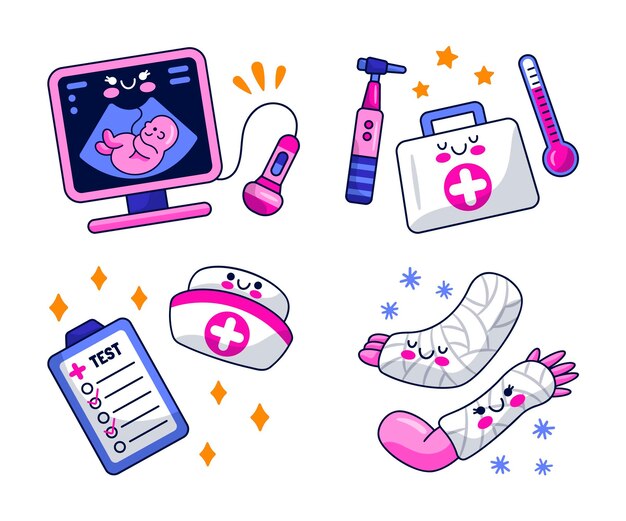 Medical stickers illustration design set