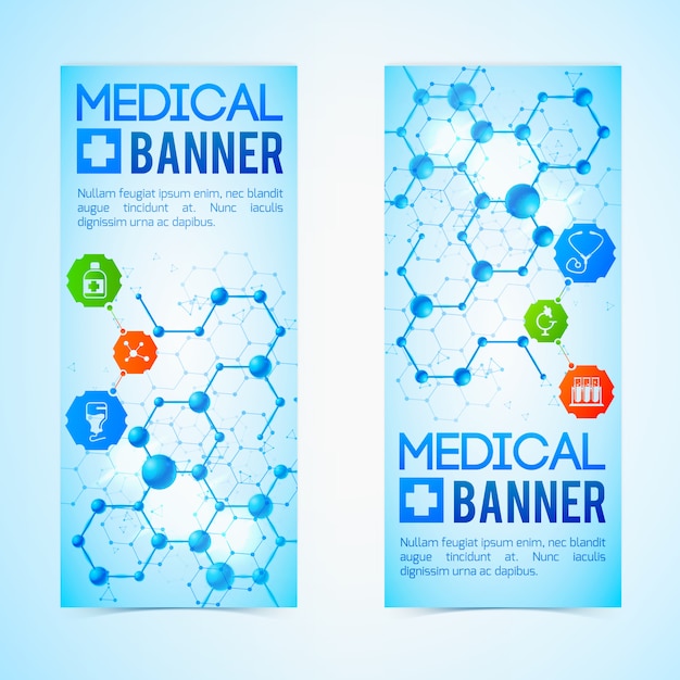 Medicine and aid vertical banners set with healthcare symbols realistic isolated illustration