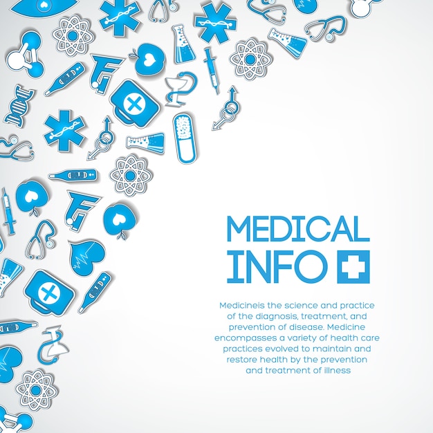 Medicine design concept with text and blue medical paper stickers on light 