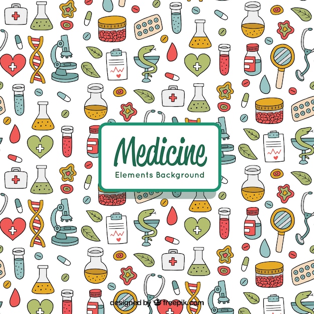 Free vector medicine elements background in hand drawn style