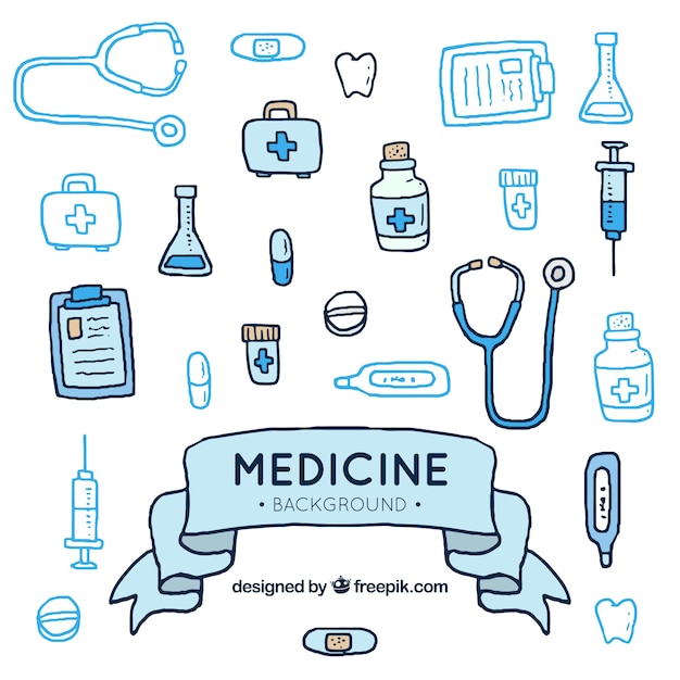 Medicine elements background in hand drawn style 