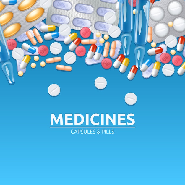 Free Vector medicines background with colored pills tablets and capsules