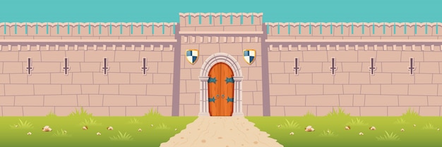 Free Vector medieval castle, town fortress wall cartoon illustration