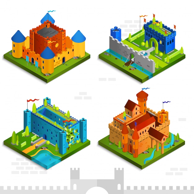 Free Vector medieval castles isometric collection