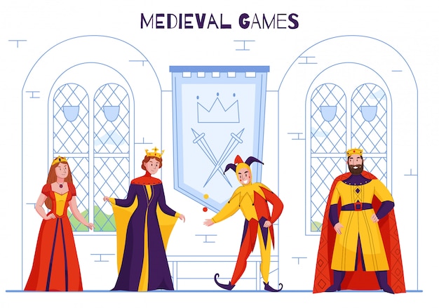 Free Vector medieval kingdom court jester in fools hat entertaining monarch juggling joking flat colorful royal characters vector illustration