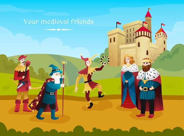 Free Vector medieval kingdom flat illustration