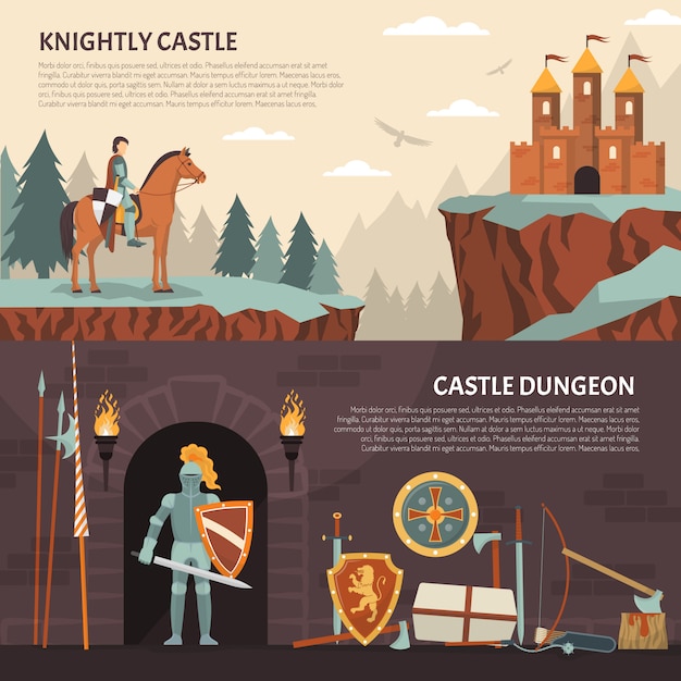 Free Vector medieval knight horizontal banners