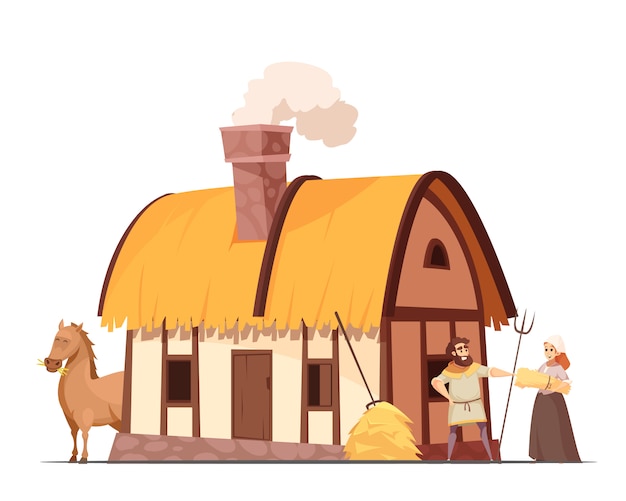 Free vector medieval peasant household cartoon